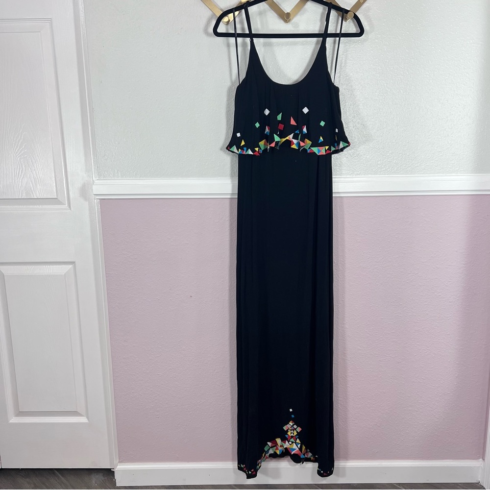 Boundary & Co Geometric Embroidered Black Maxi Dress